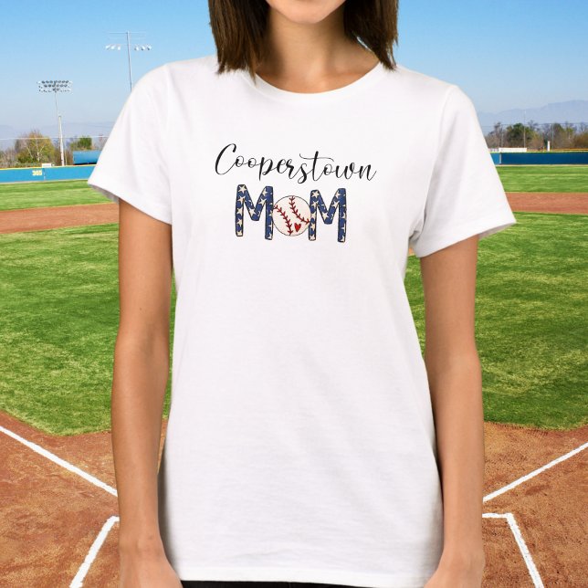 Cooperstown NY Baseball Mum Cute Script Sports Mum T-Shirt (Creator Uploaded)