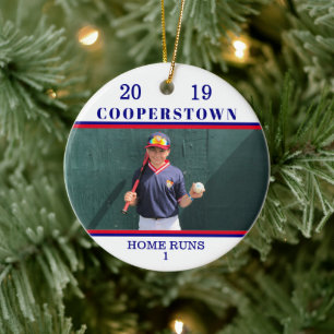Cooperstown NY Baseball Photo Home Run Fun Facts Ceramic Tree Decoration
