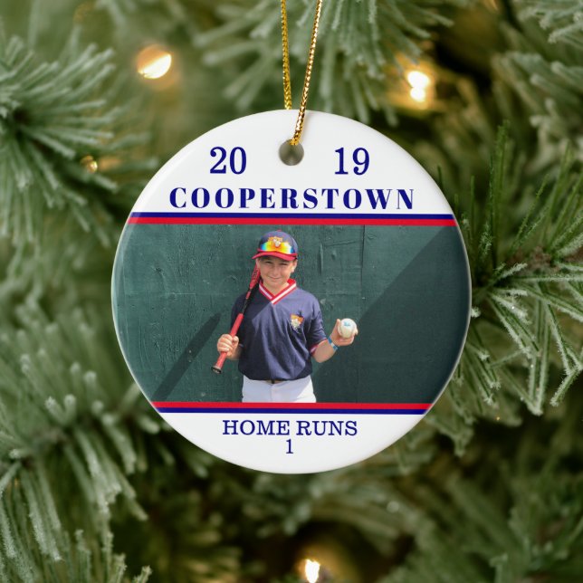 Cooperstown NY Baseball Photo Home Run Fun Facts Ceramic Tree Decoration (Tree)