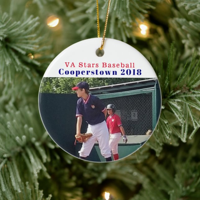 Cooperstown NY Baseball Player Photo Fun Memories Ceramic Tree Decoration (Tree)