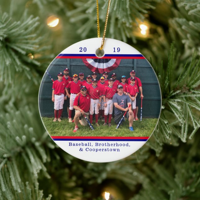 Cooperstown NY Baseball Team Photo Striped Facts Ceramic Tree Decoration (Tree)
