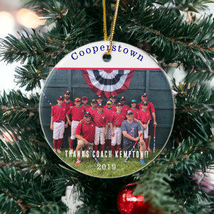 Cooperstown NY Coaches Baseball Team Photo Gift Ceramic Tree Decoration