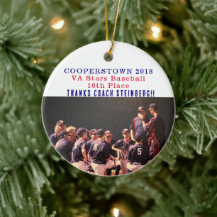 Cooperstown NY Coaches Gift Baseball Team Photo Ceramic Tree Decoration