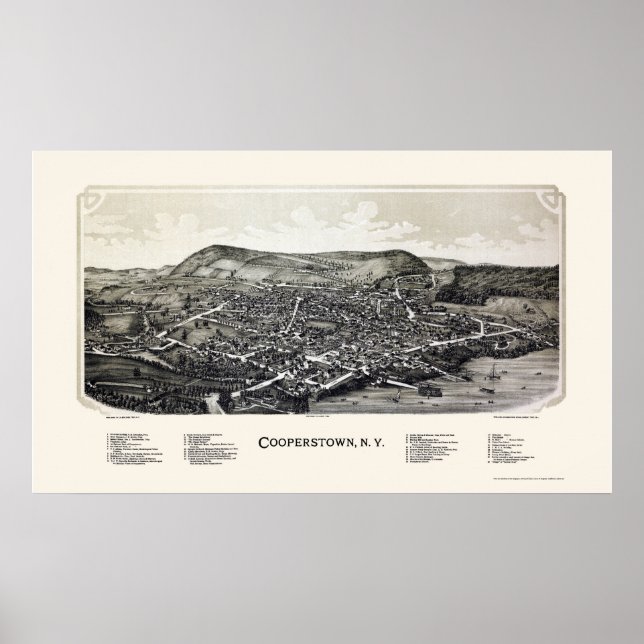 Cooperstown, NY Panoramic Map - 1890 Poster (Front)
