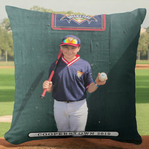 Cooperstown NY Photo Baseball Player Fun Facts Cushion