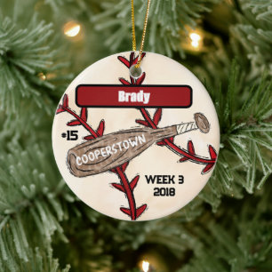 Cooperstown NY Travel Baseball Custom Keepsake Ceramic Tree Decoration