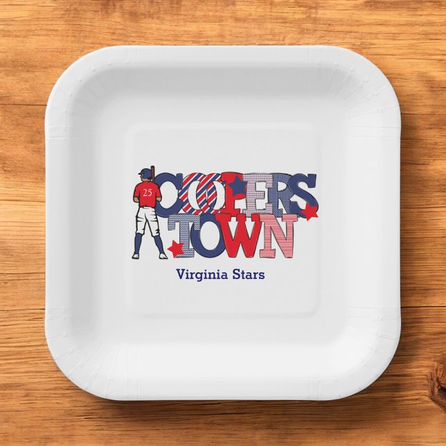 Cooperstown Patriotic Baseball Player Custom Team Paper Plate (Creator Uploaded)