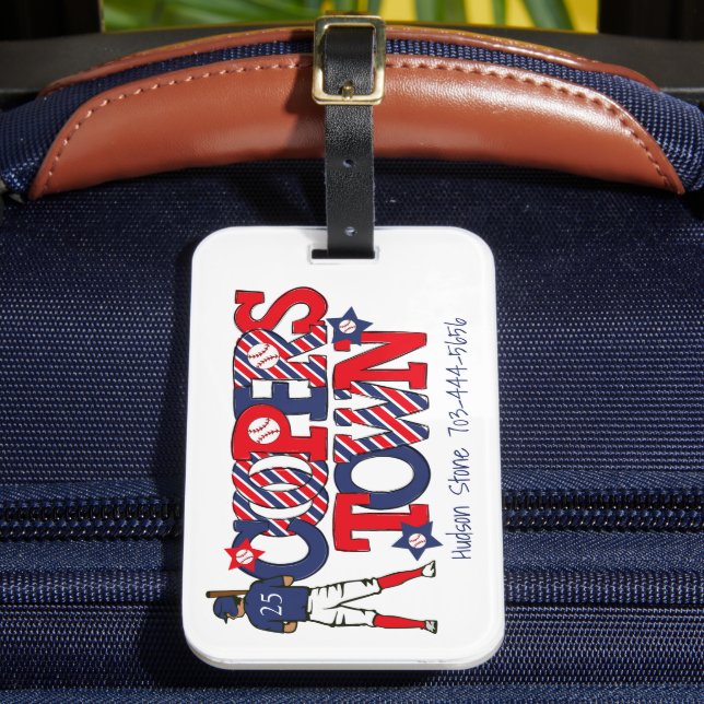 Cooperstown Patriotic Letters Baseball Blue Luggage Tag (Front Insitu 2)