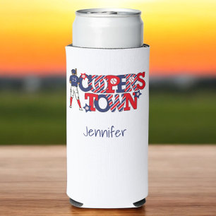 Cooperstown Patriotic Letters Baseball Parent Blue Seltzer Can Cooler