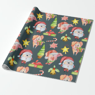 Coordinating Christmas Pig Pattern Wrapping Paper
