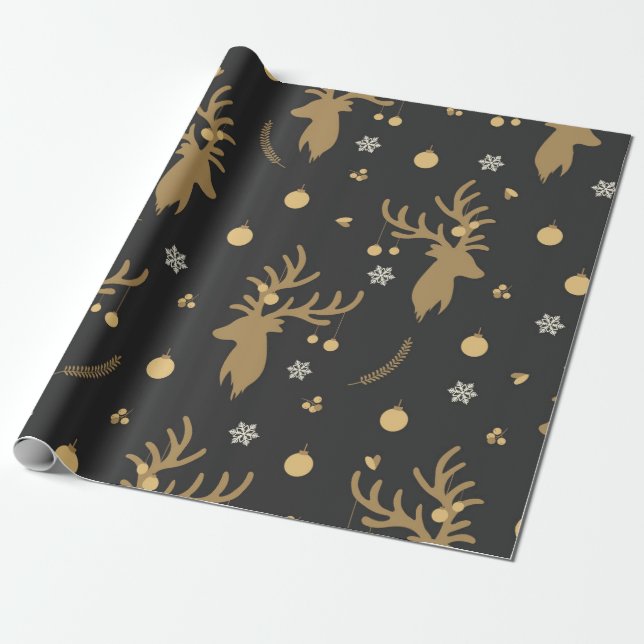 Coordinating Christmas Reindeer Pattern Wrapping Paper (Unrolled)
