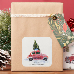 Coordinating Christmas Sticker - Vintage Red Car