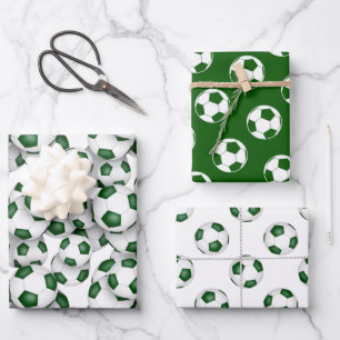 coordinating patterns set green soccer balls wrapping paper sheet