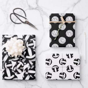coordinating set black white volleyballs patterns wrapping paper sheet