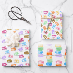 coordinating set of macarons pattern wrapping paper sheet