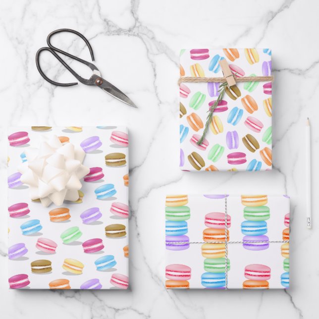 coordinating set of macarons pattern wrapping paper sheet (Front)