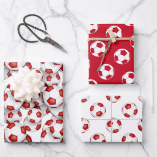 coordinating sports patterned set red soccer balls wrapping paper sheet