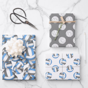 coordinating team colours lt blue grey volleyballs wrapping paper sheet