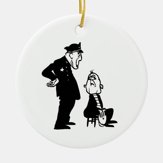 Cop and burglar ceramic tree decoration (Front)