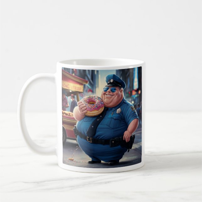 Cop eating doughnut coffee mug (Left)