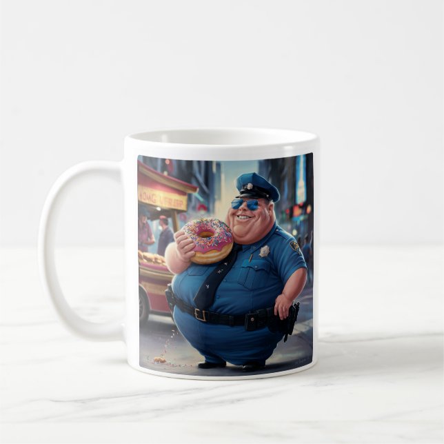 Cop eating doughnut  coffee mug (Left)