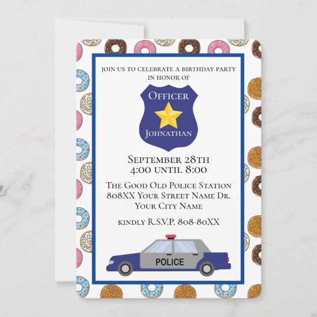 Cop Party with Doughnuts Invitation (Front)