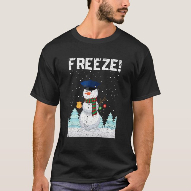 Cop Snowman Police Navidad Policeman Xmas Officer  T-Shirt (Front)