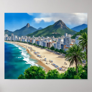 Copacabana Beach Rio Brazi Watercolor Poster