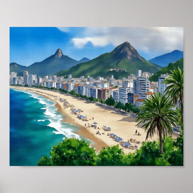 Copacabana Beach Rio Brazi Watercolor Poster (Front)