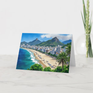 copacabana beach rio brazil watercolor thank you card