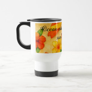 Copacabana Beach Watercolor Floral Tropical Travel Mug