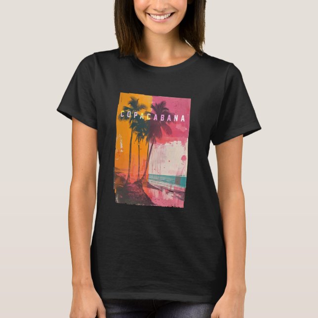 Copacabana Rio de Janeiro Brazil Retro Beach Sunse T-Shirt (Front)