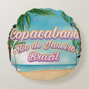 Copacabana, Rio de Janeiro travel beach poster Round Cushion