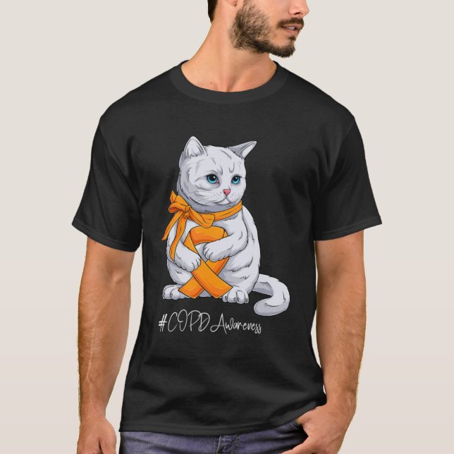 COPD Awareness Month Orange Ribbon Cat T-Shirt (Front)