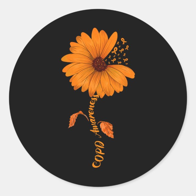 Copd Awareness Sunflower Orange Ribbon  Classic Round Sticker (Front)