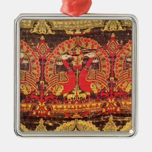 Cope with peacock motif and kufic inscription metal tree decoration