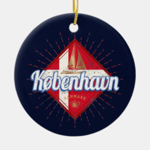 Copenhagen Capital Denmark Retro Sailing Ship Ceramic Tree Decoration