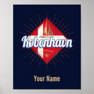 Copenhagen Capital Denmark Retro Sailing Ship Lugg Poster