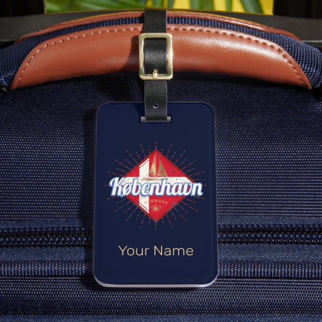 Copenhagen Capital Denmark Retro Sailing Ship Luggage Tag (Front Insitu 2)