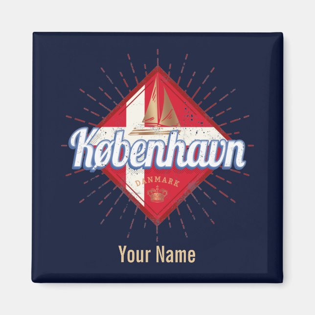 Copenhagen Capital Denmark Retro Sailing Ship Magnet (Front)