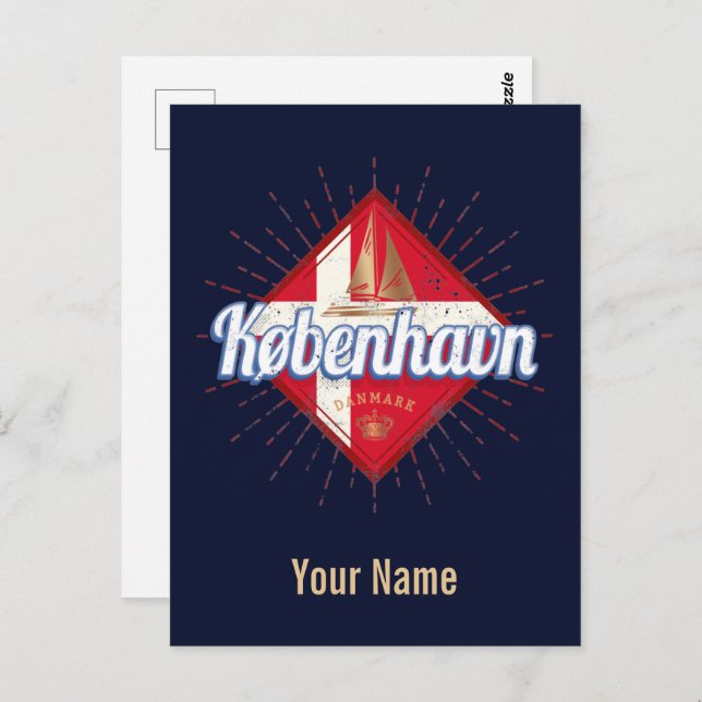 Copenhagen Capital Denmark Retro Sailing Ship Postcard (Front/Back)