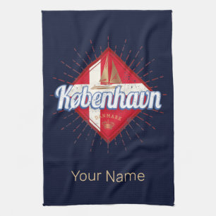 Copenhagen Capital Denmark Retro Sailing Ship Tea Towel