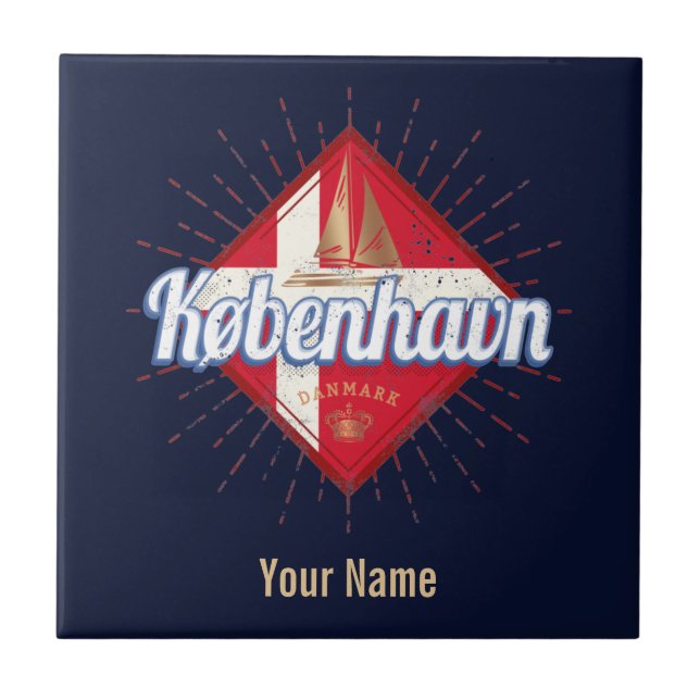 Copenhagen Capital Denmark Retro Sailing Ship Tile (Front)