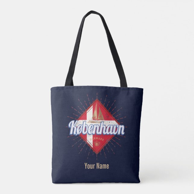 Copenhagen Capital Denmark Retro Sailing Ship Tote Bag (Back)