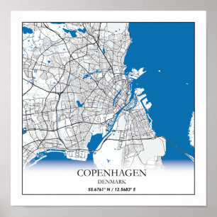 Copenhagen Denmark City Map Travel Simple Minimal Poster
