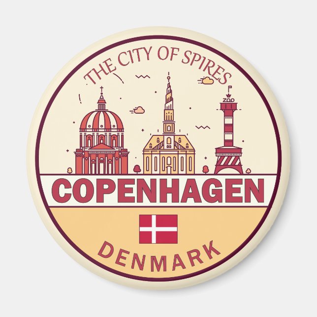 Copenhagen Denmark City Skyline Emblem Magnet (Front)