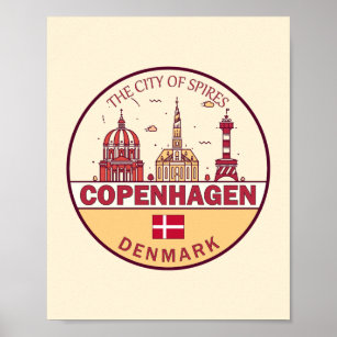 Copenhagen Denmark City Skyline Emblem Poster