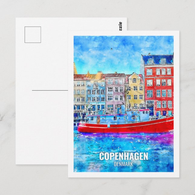 Copenhagen Denmark Famous Travel Place Watercolor Postcard (Front/Back)