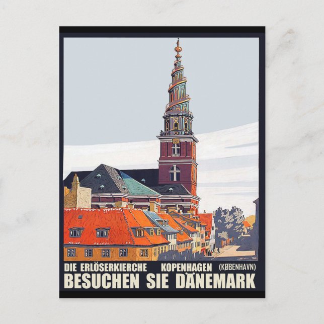 Copenhagen, Denmark. Houses in downtown and church Postcard (Front)