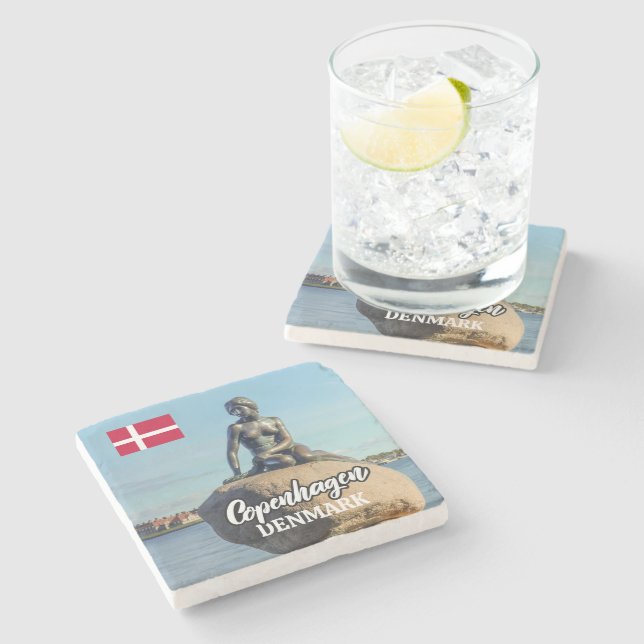 Copenhagen Denmark Mermaid Stone Coaster (Side)